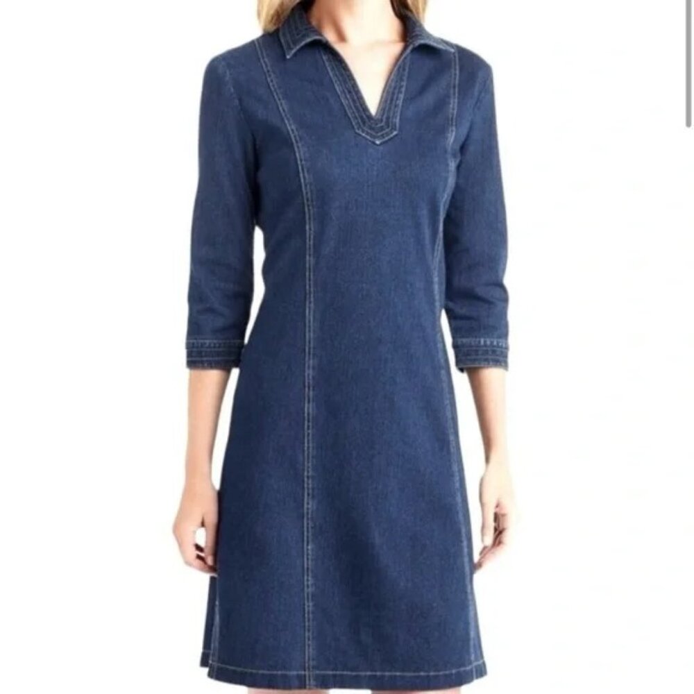 J. McLaughlin Cadence Stretch Denim 3/4 Sleeve Dress Small
